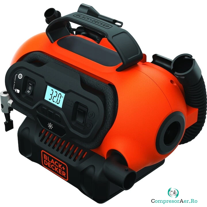 Black & Decker Compresor auto Black & Decker BDCINF18N-QS, 11 Bar, 12V, display LCD, 160 l/min AC, bricheta