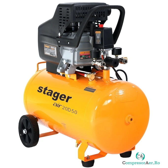 STAGER Compresor aer Stager Air 20D50, rezervor 50L, presiune 8 bar, debit 200L/min, putere 1.5 kW, monofazat, angrenare directa