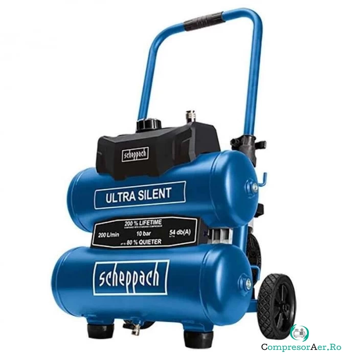 Compresor fara ulei HC20Si-Twin Ultra Silent Scheppach 5906145901, 750 W, 10 bari