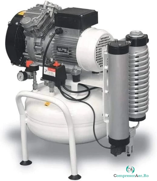 Compresor de aer cu piston fara ulei, silentios, cu uscator montat pe rezervor - 25 l, 1.5 kW, 155 L/min, 8 bari - ABAC-CleanAir-CLR-20/25T la 10,154.85 lei ron