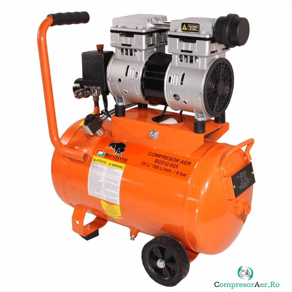 Compresor electric fara ulei Bisonte SC012-025 debit aer 168 l/min., 25 L