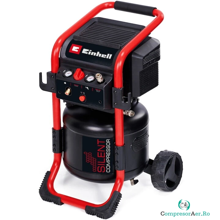 Einhell Compresor aer Einhell TE-AC 240/24 Silent, 1.500 W, max. 10 bar, rezervor de 24 l, fara ulei, 240 l/min debit aer aspirat, silentios 70 dB, 2 manometre, reductor de presiune